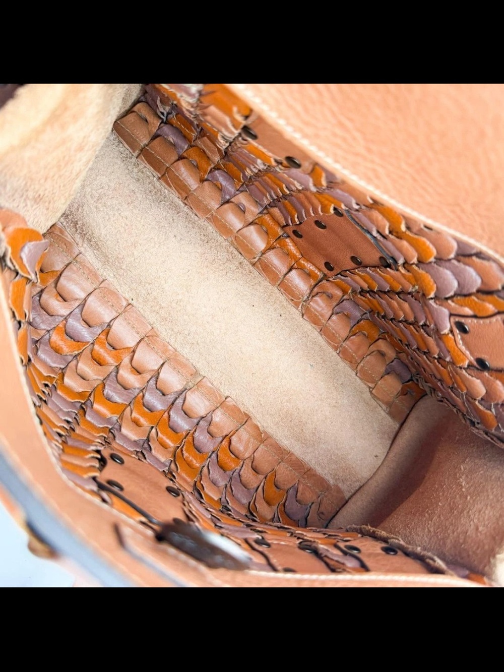 Mulberry Tan Leather Buckle-Front Braided Satchel - Picture 10 of 12